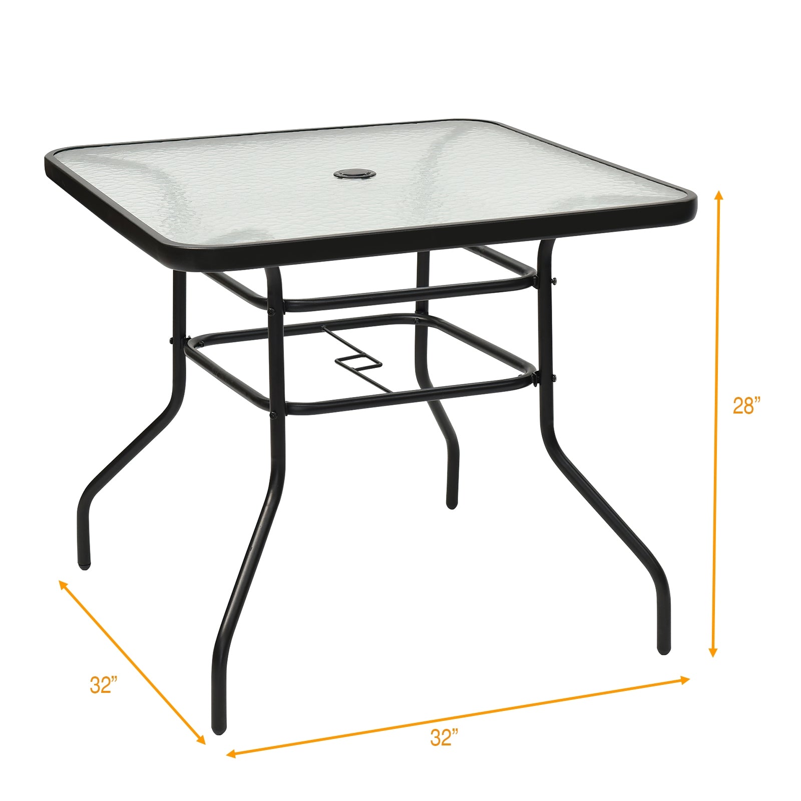 32 Inch Patio Tempered Glass Steel Frame Square TableÂ 