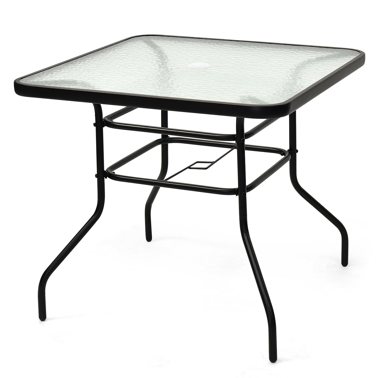 32 Inch Patio Tempered Glass Steel Frame Square TableÂ 