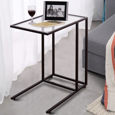 Sofa End Table Coffee Side Table with Glass TopÂ 