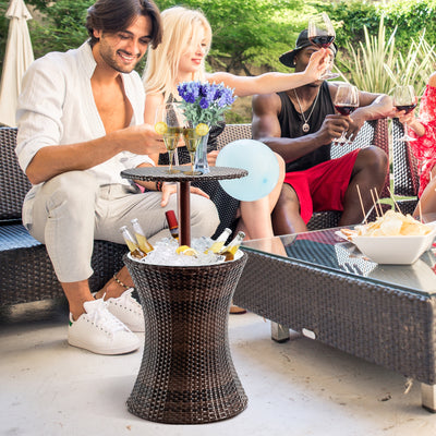 Height Adjustable Patio Rattan Cooler Bar Table-BrownÂ 