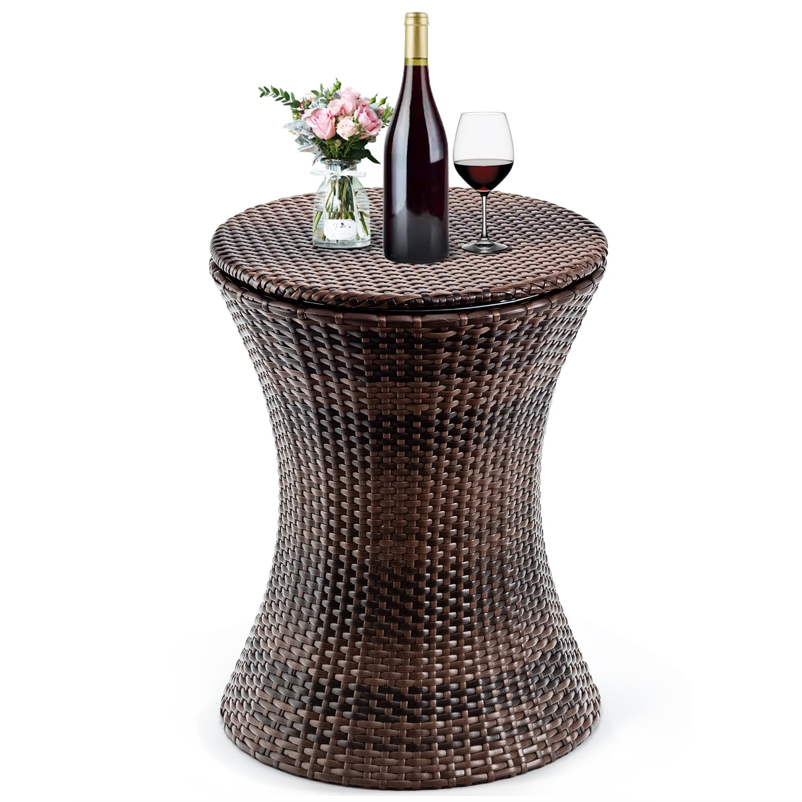 Height Adjustable Patio Rattan Cooler Bar Table-Brown