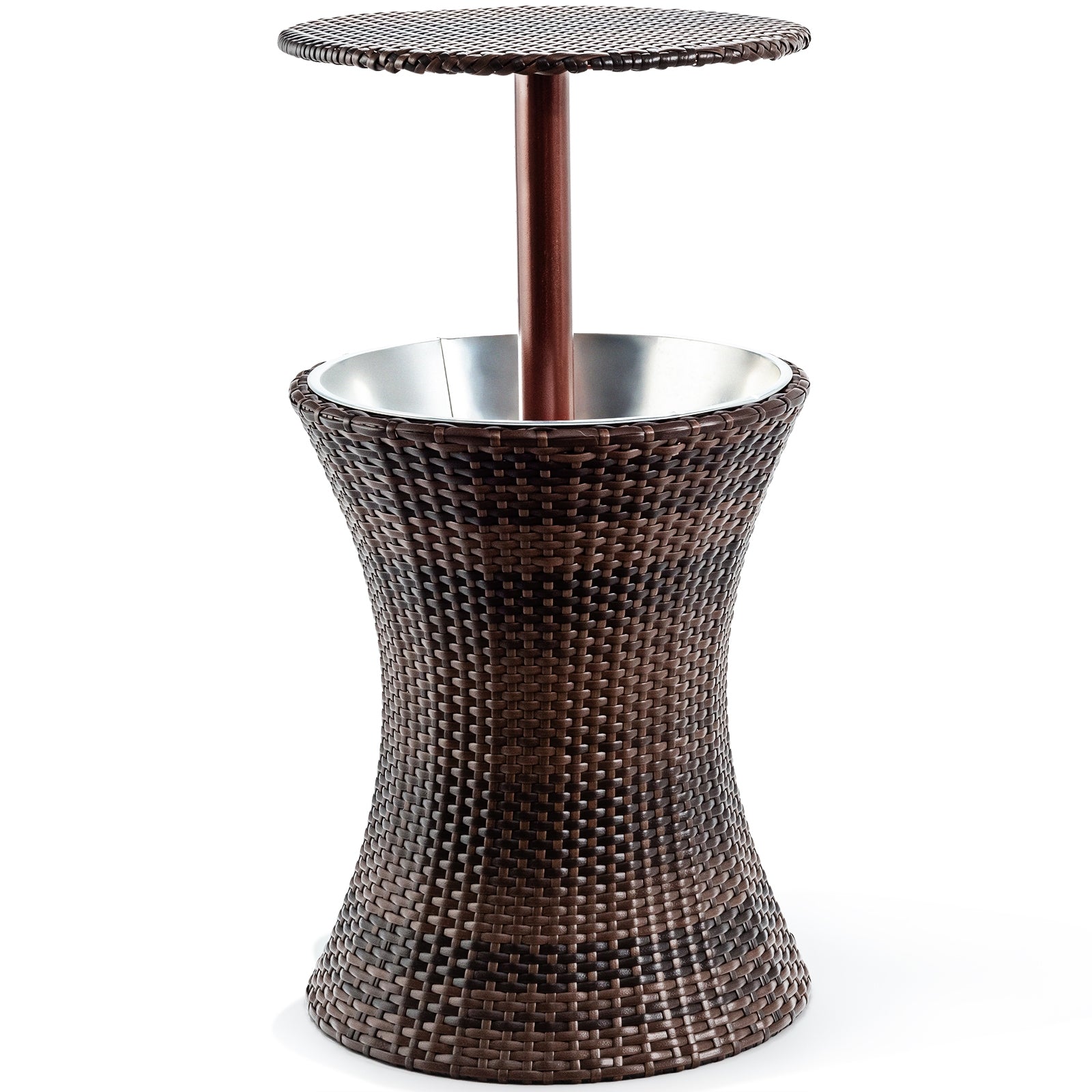 Height Adjustable Patio Rattan Cooler Bar Table-Brown