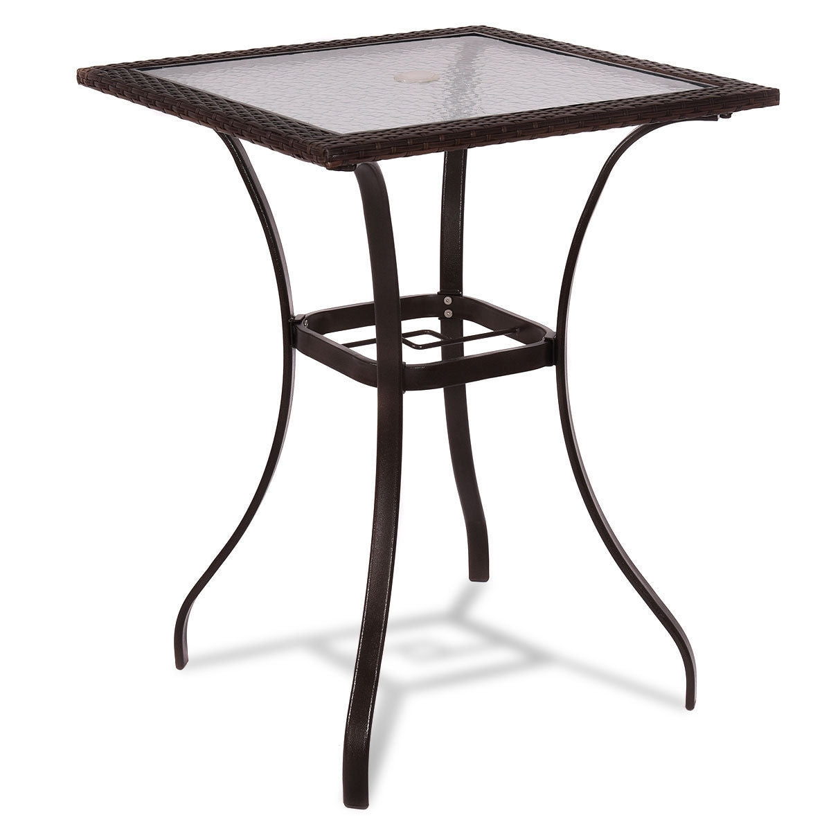 28.5 Inch Outdoor Patio Square Glass Top Table with Rattan EdgingÂ 