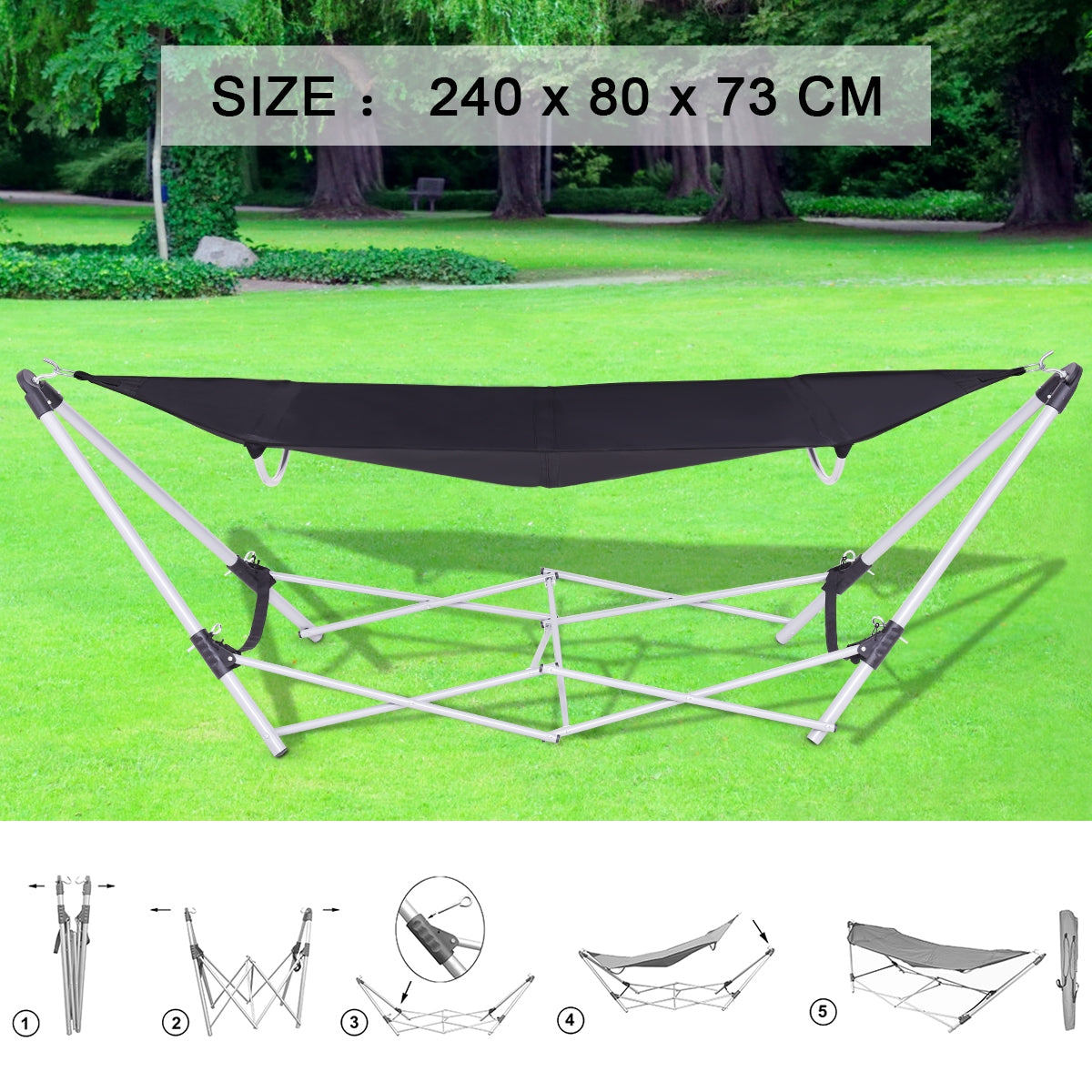 Portable Folding Steel Frame Hammock with Bag-Black