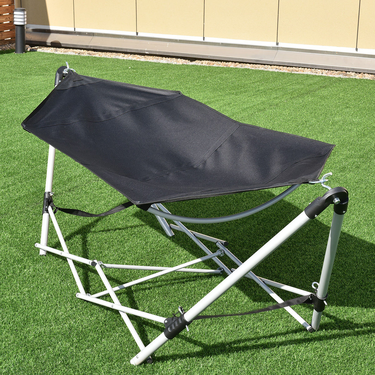 Portable Folding Steel Frame Hammock with Bag-BlackÂ 