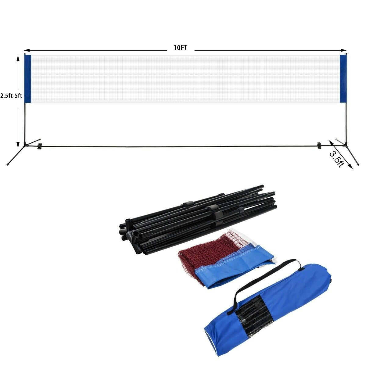 Portable 10 x 5 Inch Badminton Beach Tennis Training Net