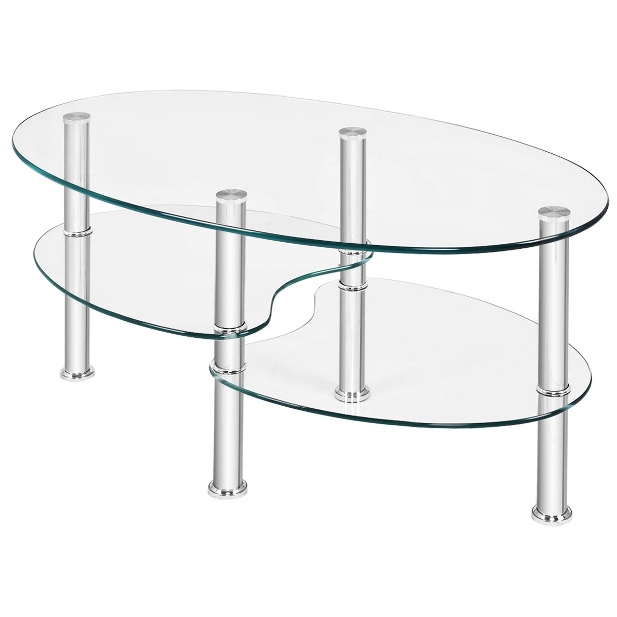 Tempered Glass Oval Side Coffee Table-Transparent