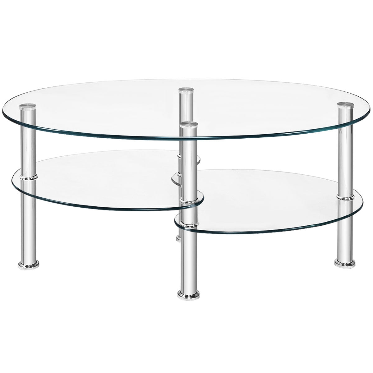 Tempered Glass Oval Side Coffee Table-Transparent