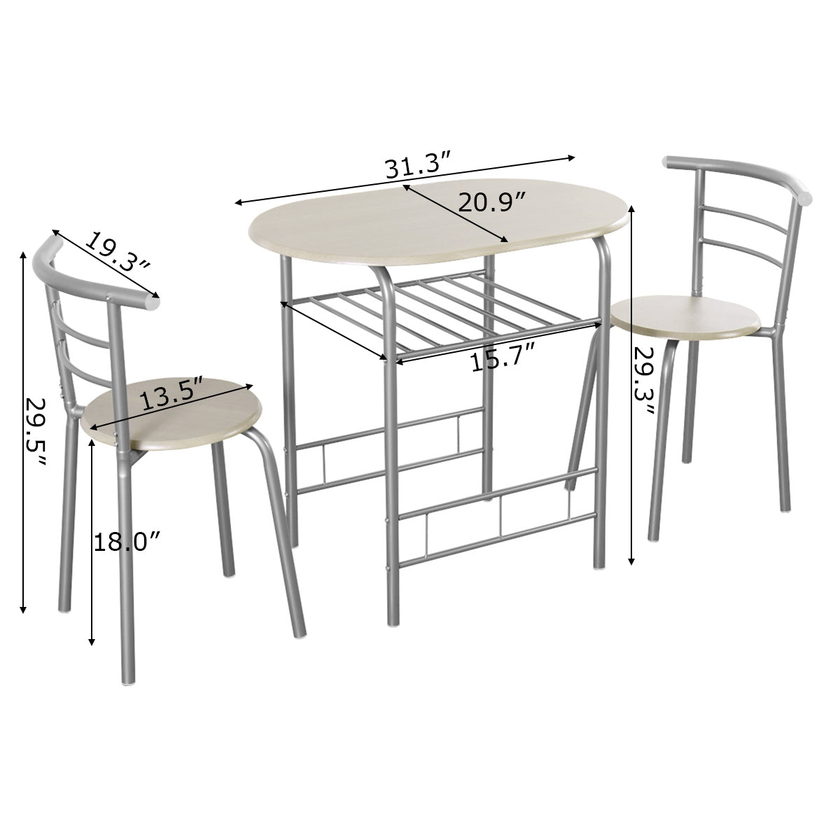 3-Piece Space-Saving Bistro Set for Kitchen and Apartment