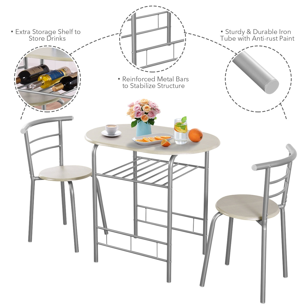 3-Piece Space-Saving Bistro Set for Kitchen and Apartment