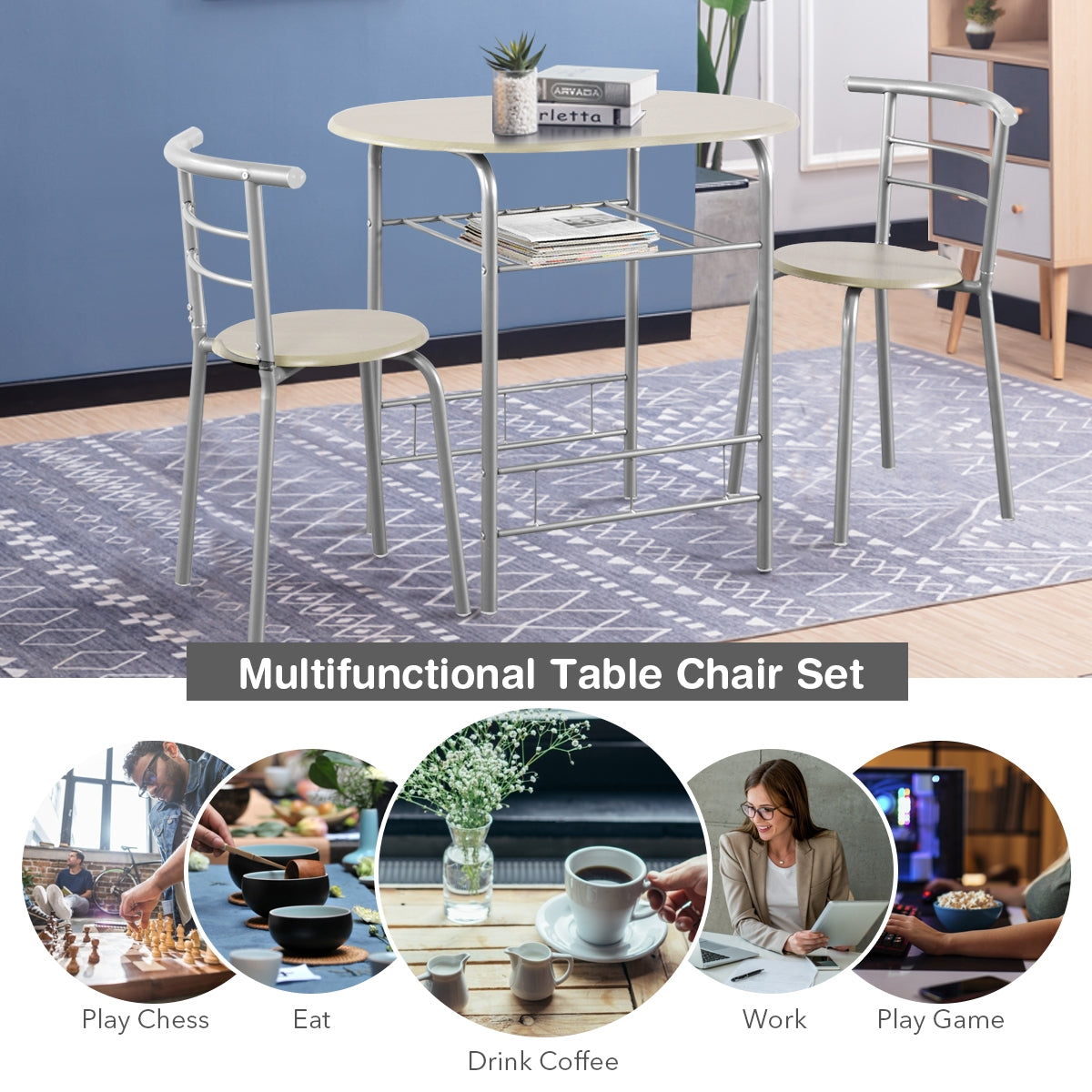 3-Piece Space-Saving Bistro Set for Kitchen and Apartment