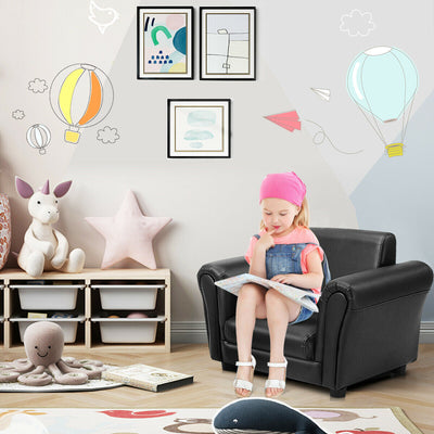 Black Kids Single Armrest Couch Sofa with OttomanÂ 