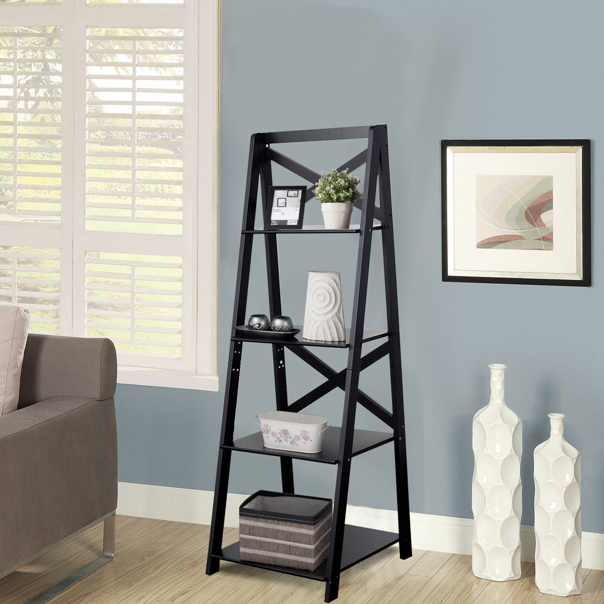 4-Tier Ladder Space-saving Bookshelf