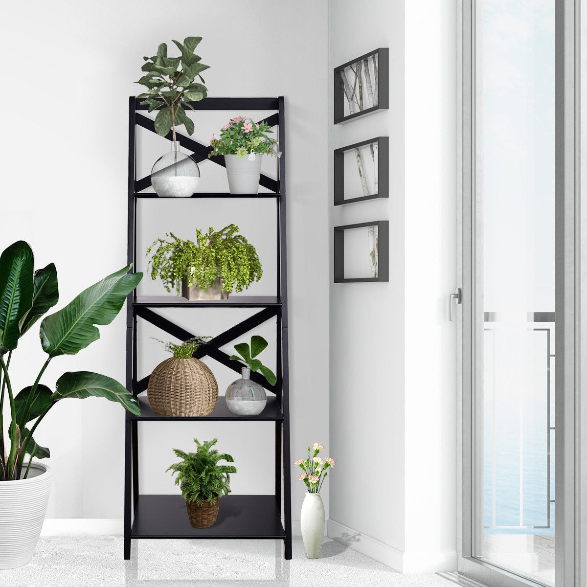 4-Tier Ladder Space-saving Bookshelf