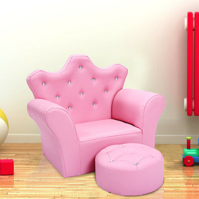 Children Upholstered Princess Sofa with Ottoman and Diamond Decoration for Boys and Girls-PinkÂ 