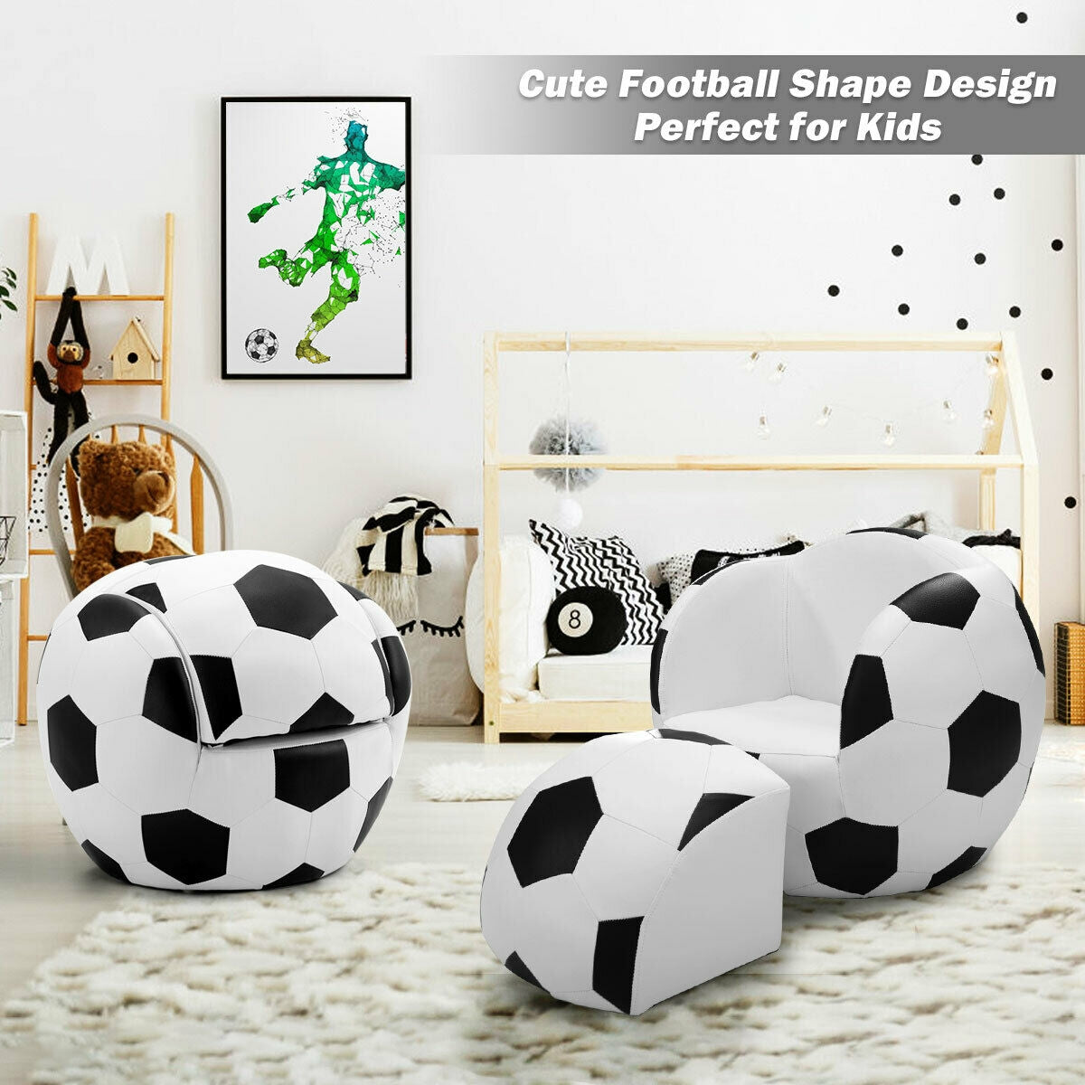 Football Shaped Kids Sofa Couch with Ottoman