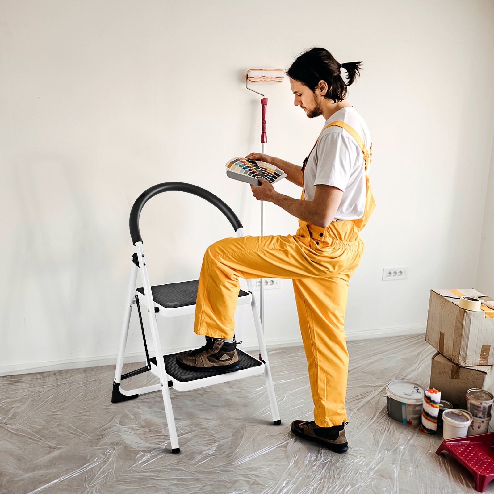 2.75 Feet Folding Step Stool with Iron Frame and Anti-Slip Pedals for 330lbs Capacity