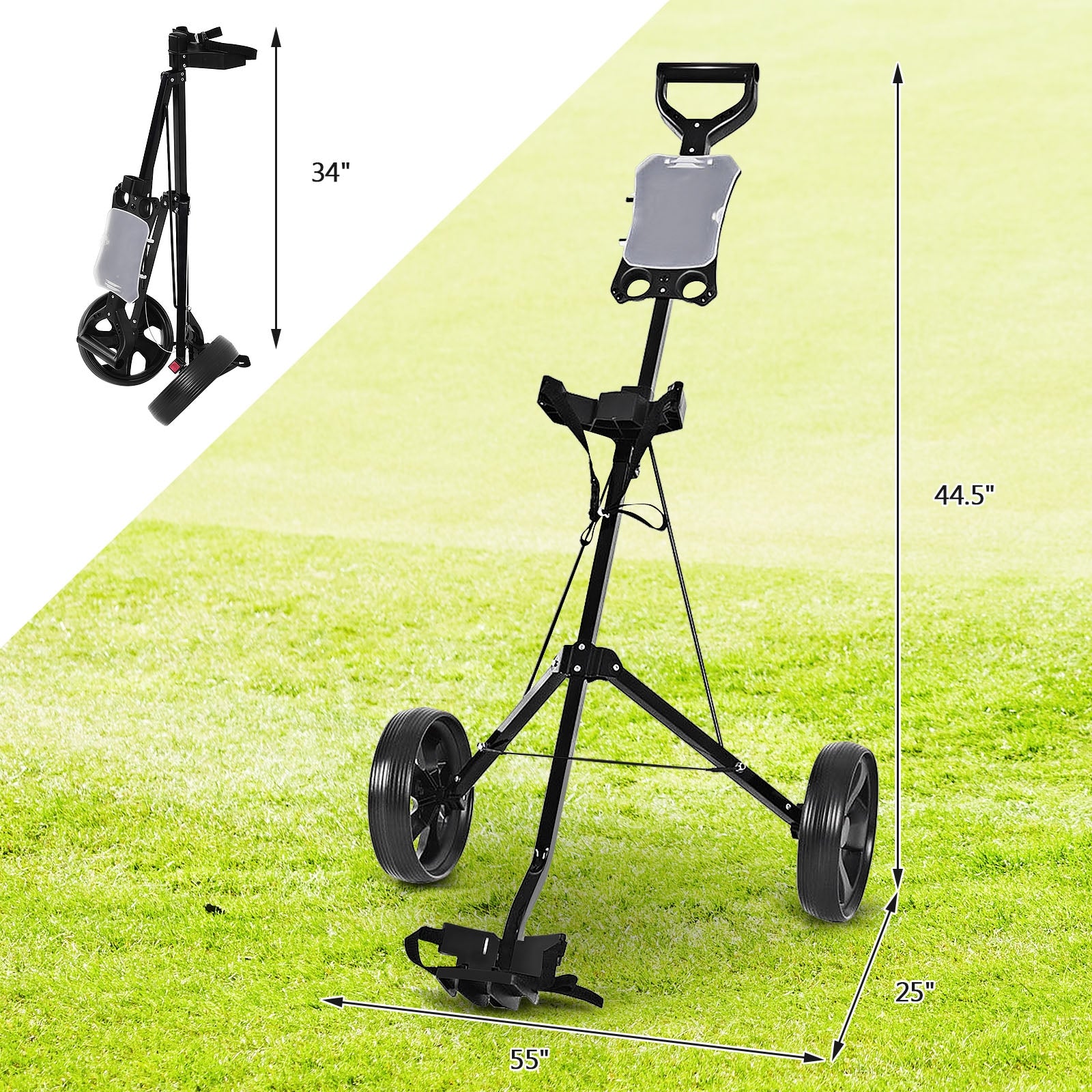 Folding 2 Wheels Push Pull Golf Cart Trolley with Scoreboard