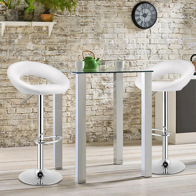 Set Of 2 Bar Stools Adjustable PU Leather Barstools Swivel Pub Chairs-WhiteÂ 