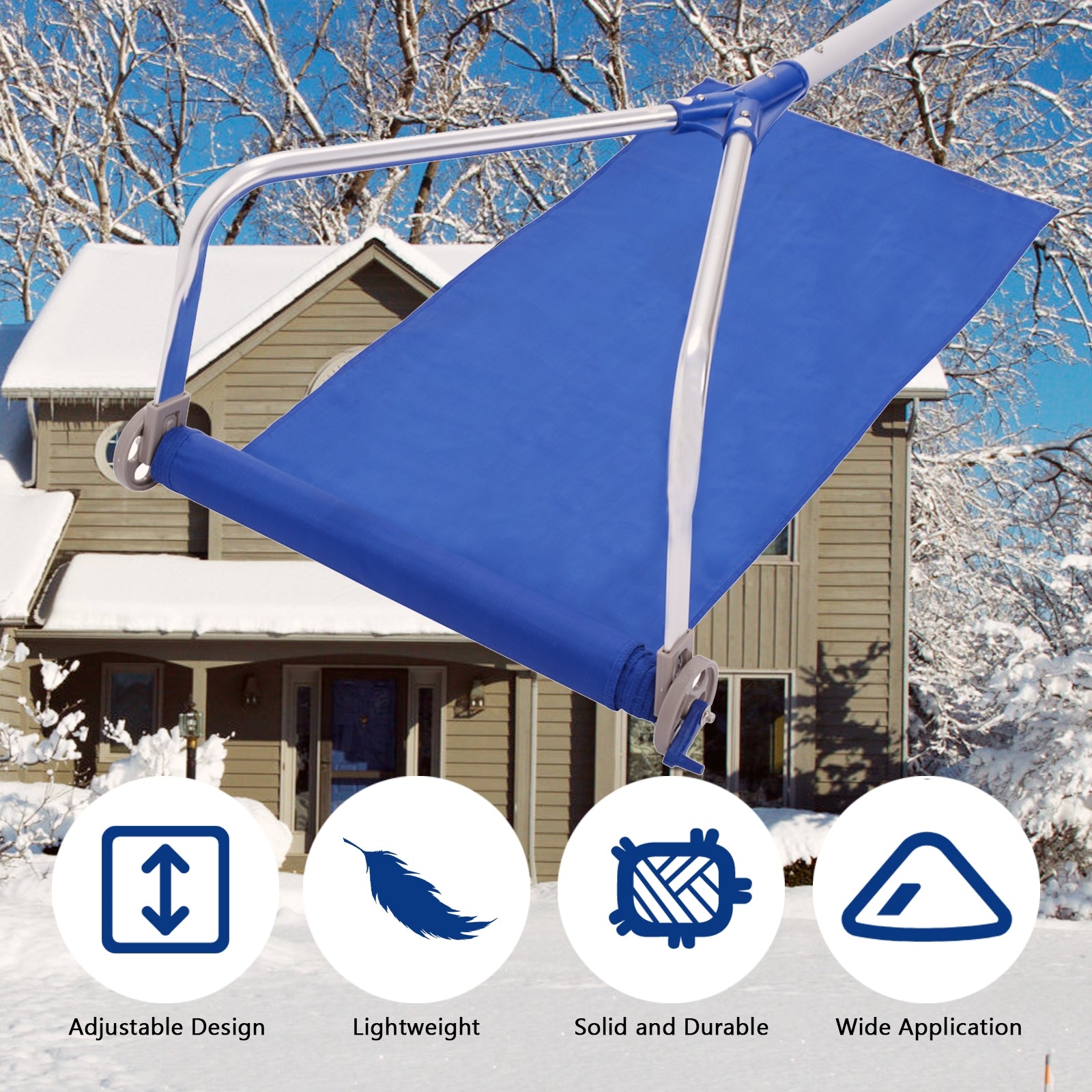 21 Feet Adjustable Aluminium Snow Roof Rake with Wheels and Oxford Slide