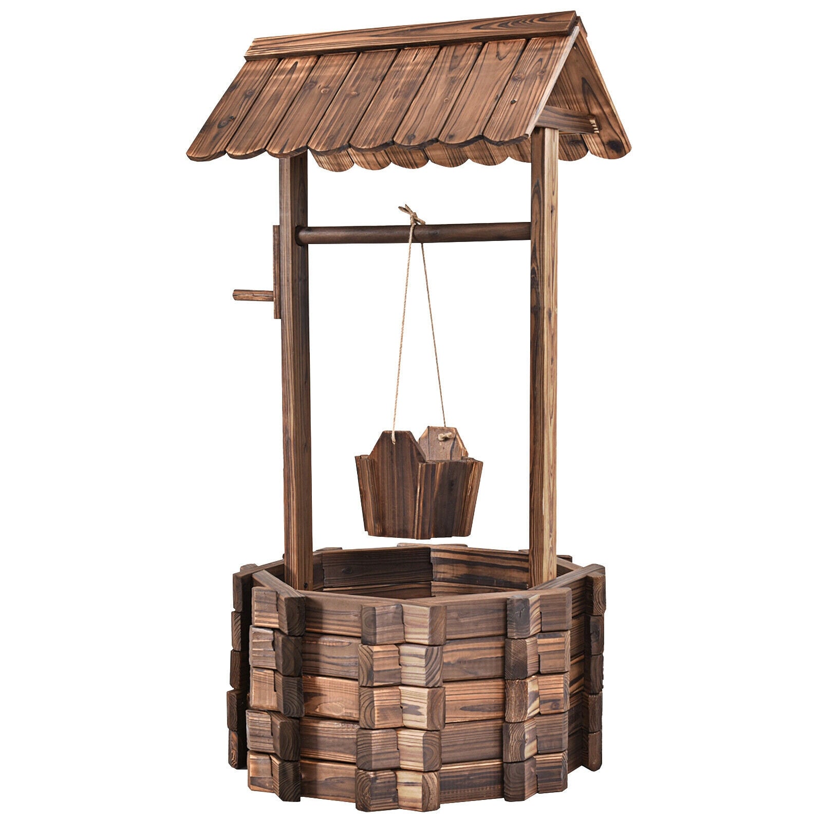 Outdoor Wooden Wishing Well Planter Bucket