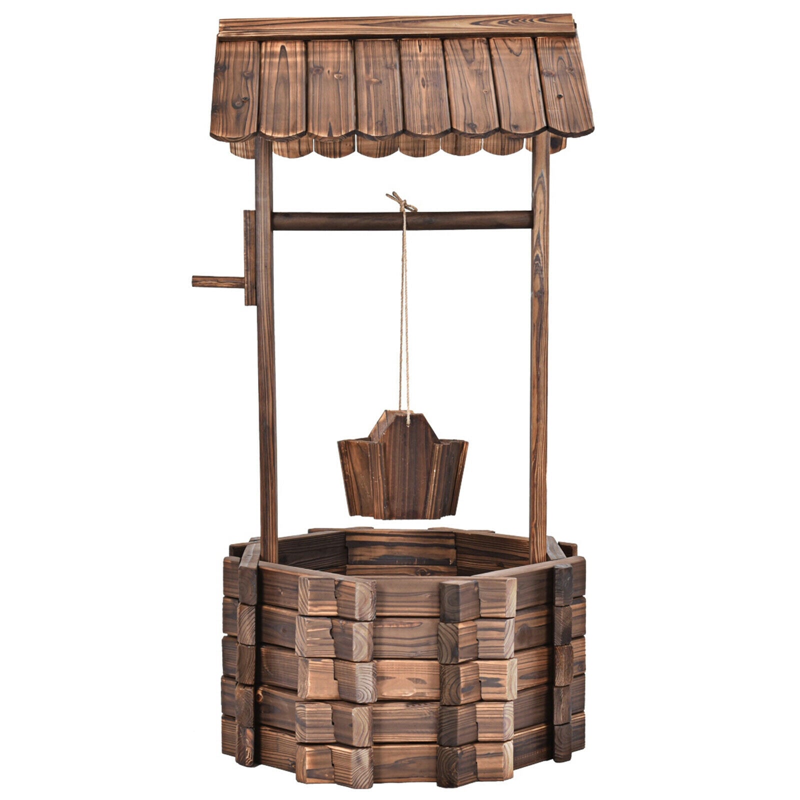 Outdoor Wooden Wishing Well Planter Bucket