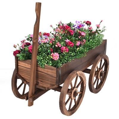Wood Wagon Planter Pot Stand with WheelsÂ 