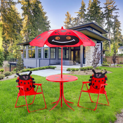 Kids Patio Folding Table and Chairs Set Beetle with UmbrellaÂ 