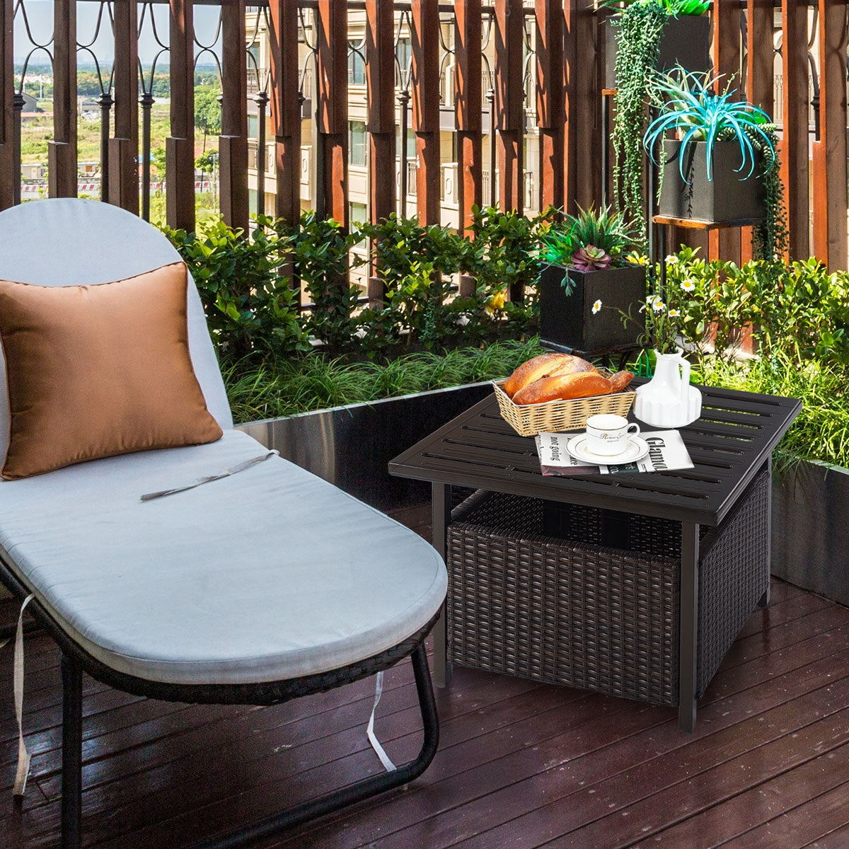 Outdoor Patio Rattan Wicker Steel Side Deck TableÂ 