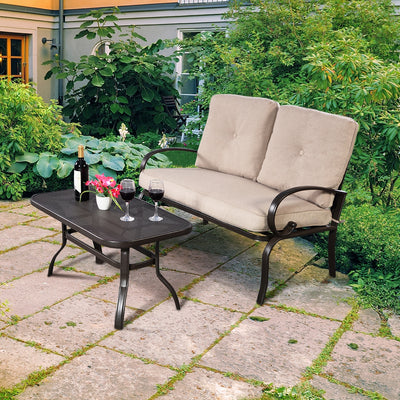 2 Pieces Patio Outdoor Cushioned Coffee Table Seat-BeigeÂ 
