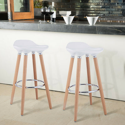 Set of 2 ABS Bar Stools with Wooden LegsÂ 