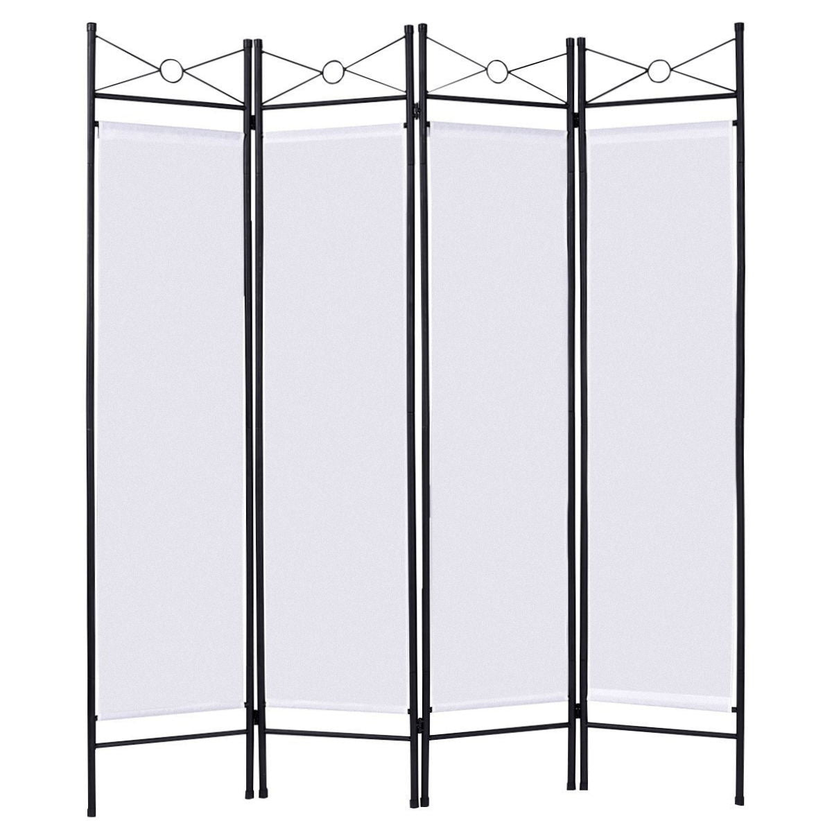 4 Panels Metal Frame Room Private Folding Screen-White