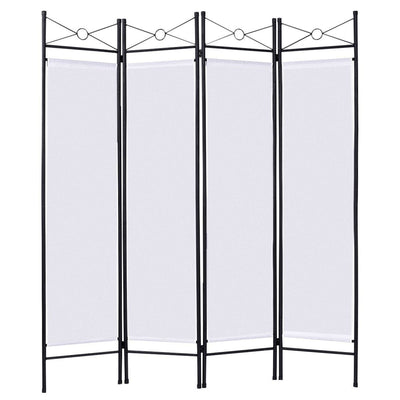 4 Panels Metal Frame Room Private Folding Screen-WhiteÂ 