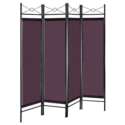4 Panels Metal Frame Room Private Folding Screen-BrownÂ 