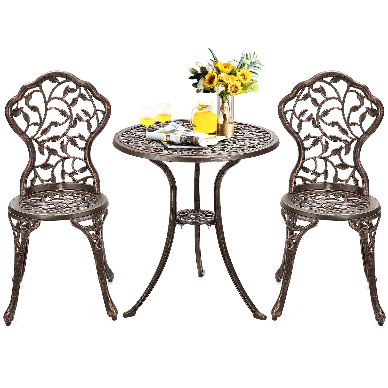 3 Pieces Cast Aluminum Bistro Set