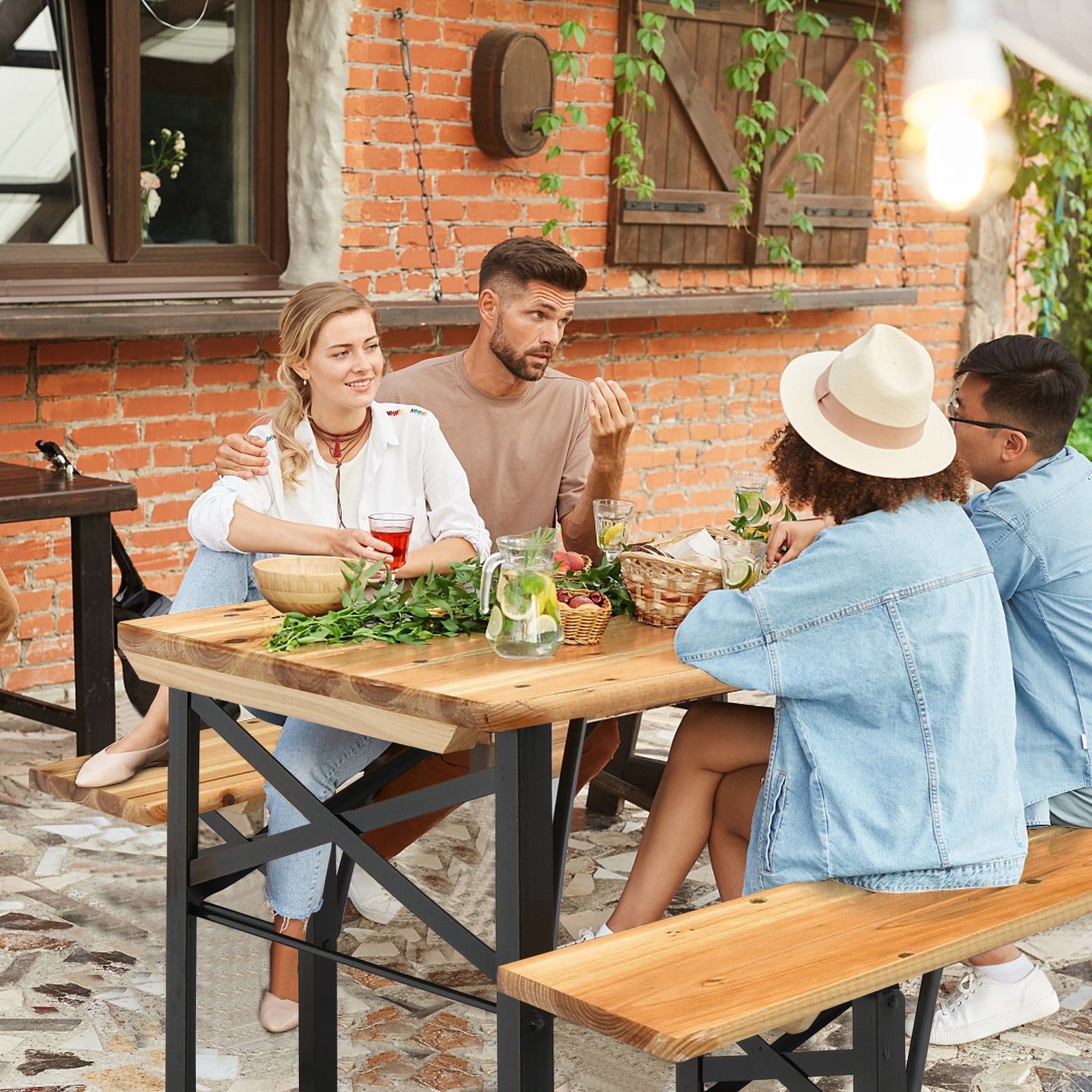 3 Pieces Folding Wooden Picnic Table Bench SetÂ 