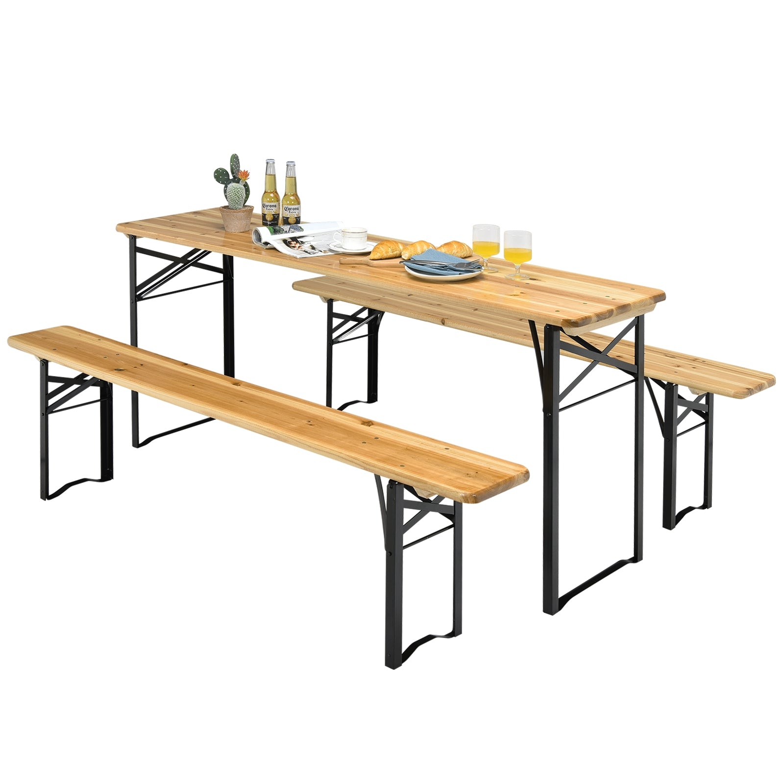 3 Pieces Folding Wooden Picnic Table Bench Set