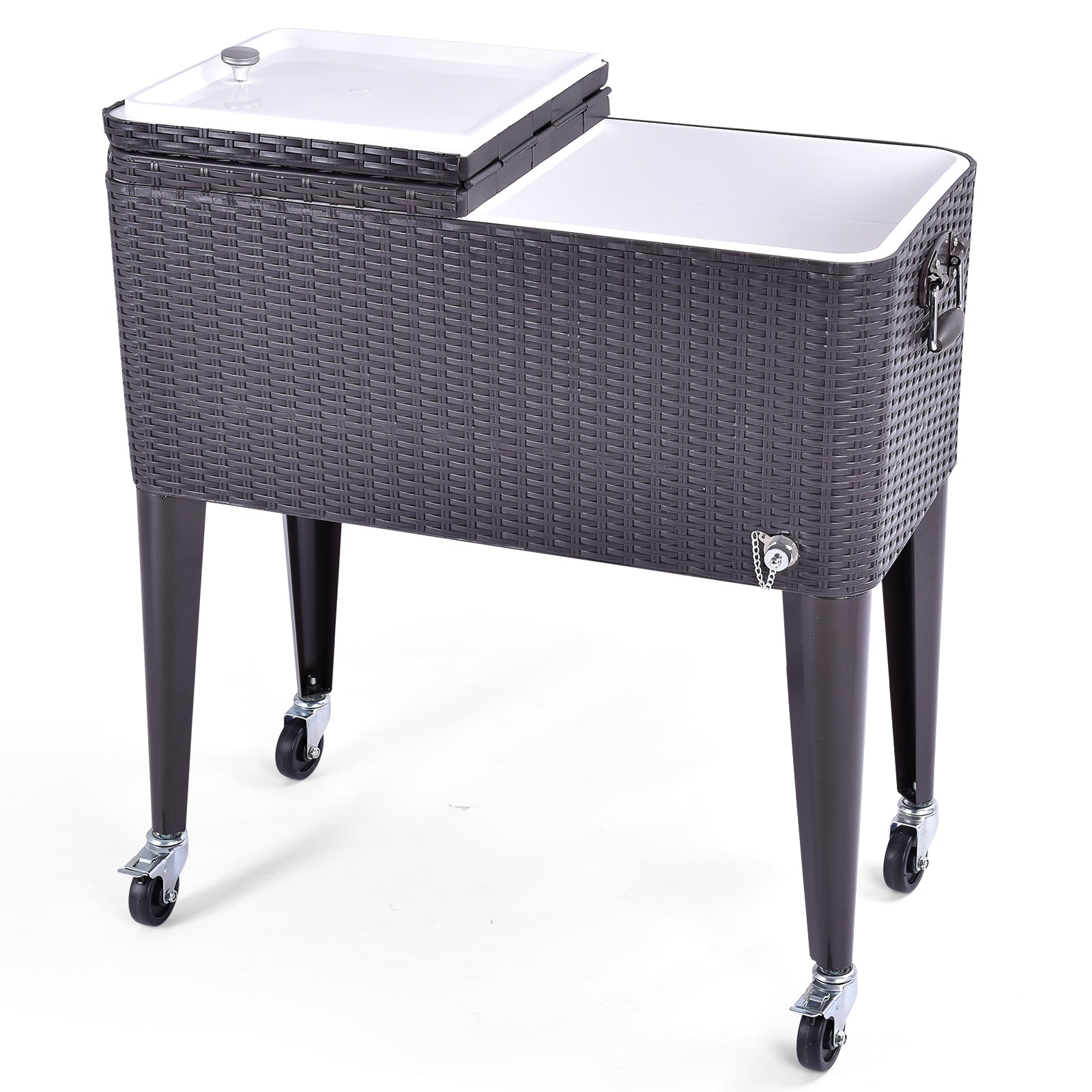 80QT Outdoor Party Portable Rattan Rolling Cooler Cart