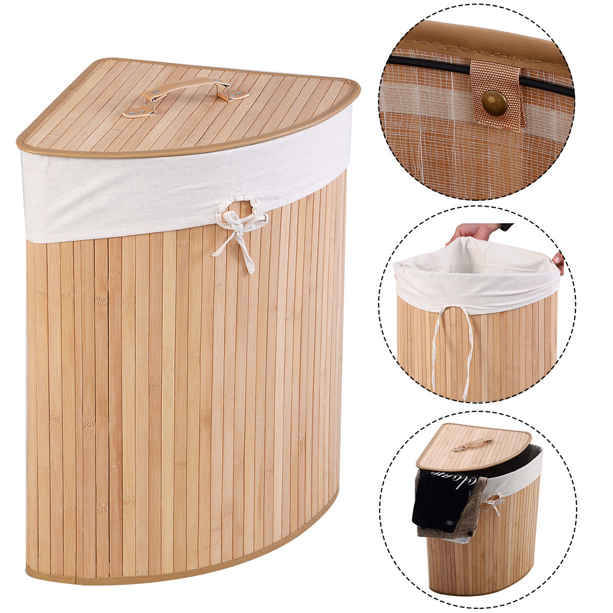 Corner Bamboo Hamper Laundry Basket