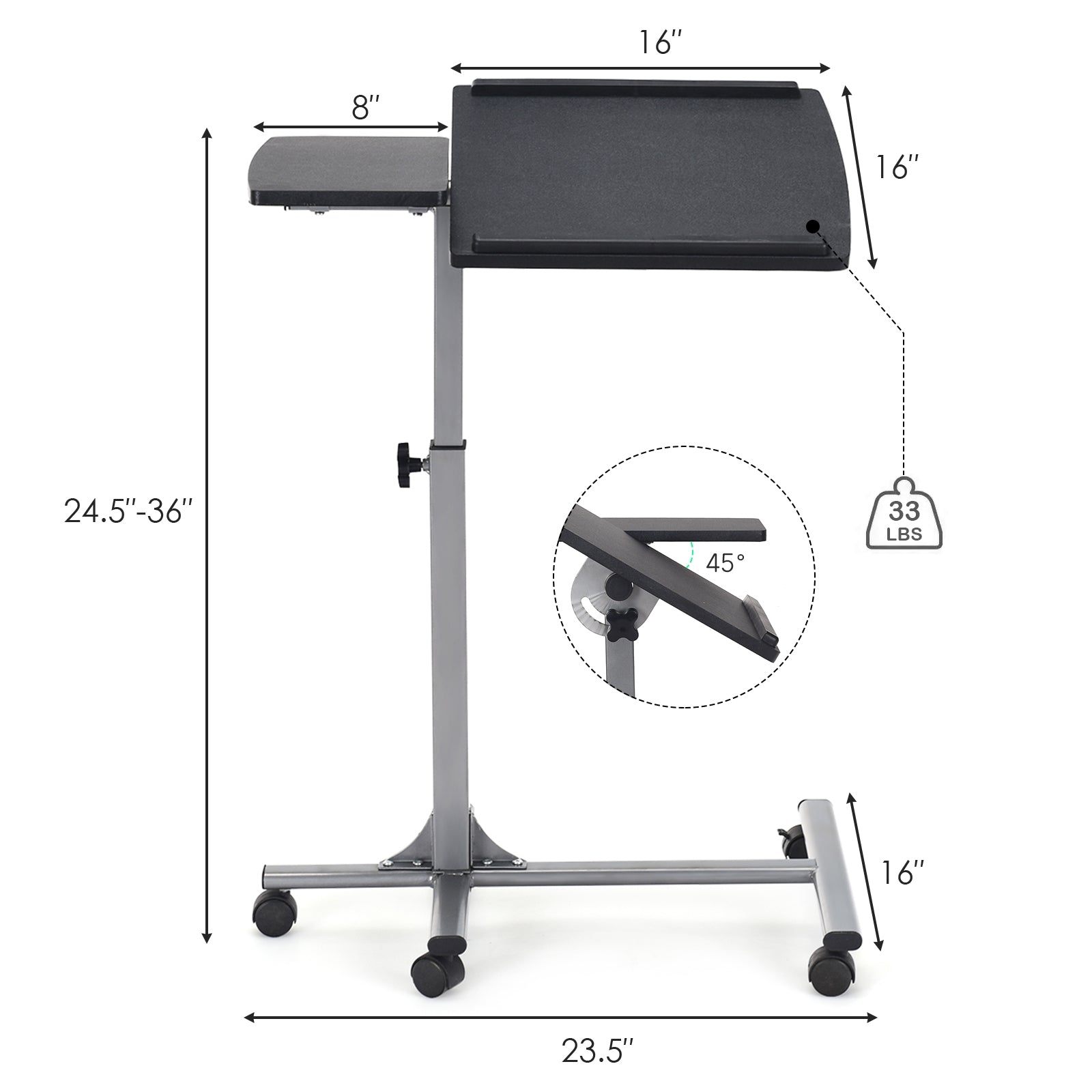 Adjustable Angle Height Rolling Laptop TableÂ 