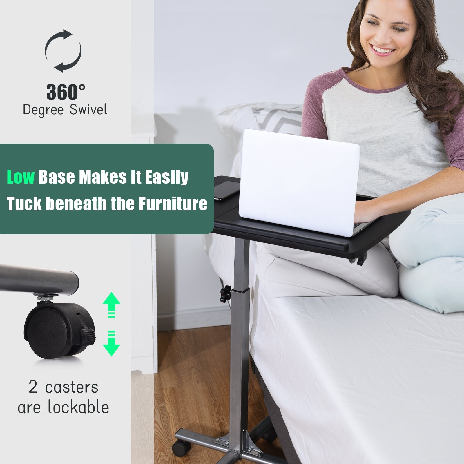 Adjustable Angle Height Rolling Laptop TableÂ 