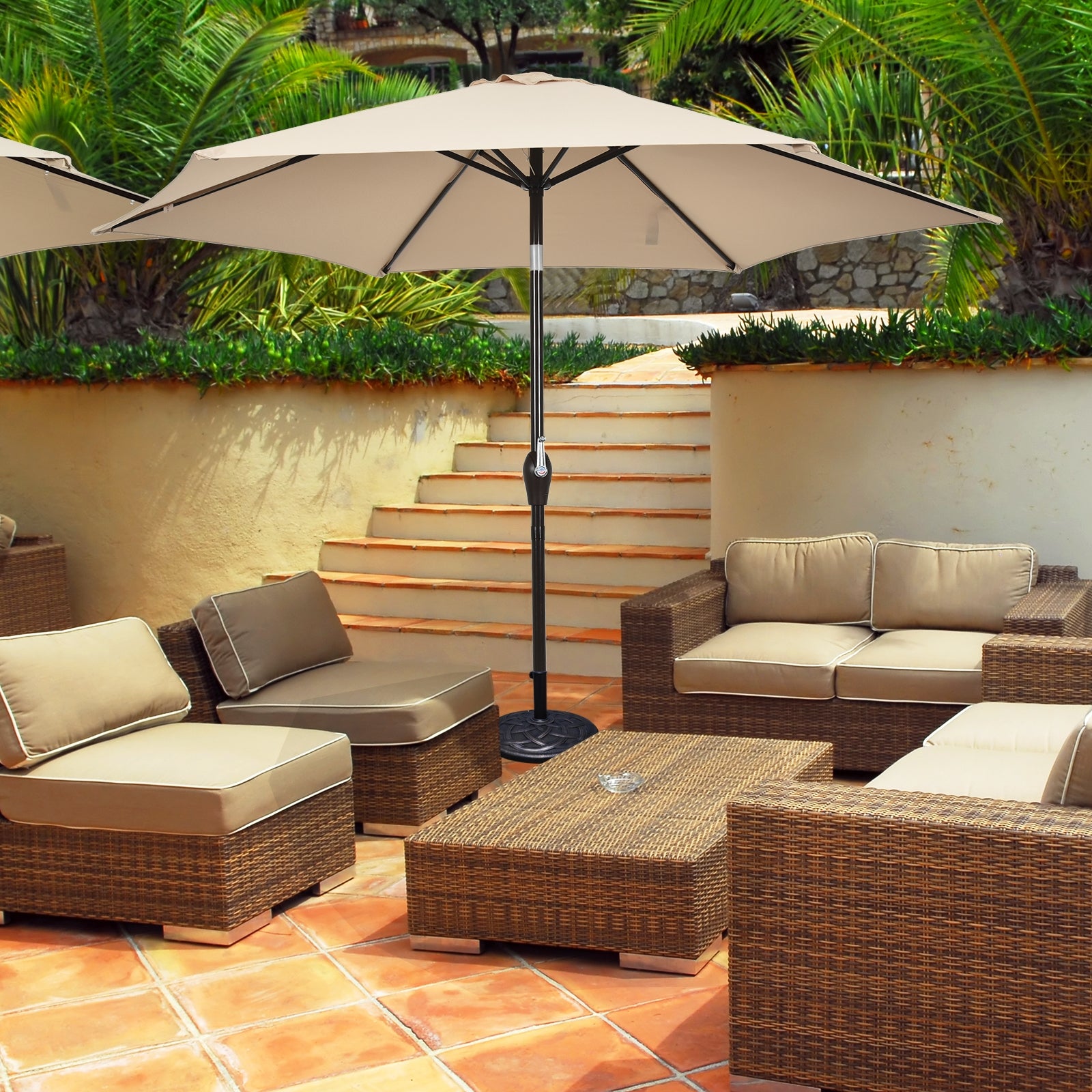 10FT Patio Umbrella 6 Ribs Market Steel Tilt W/ Crank Outdoor Garden without Weight Base-beigeÂ 