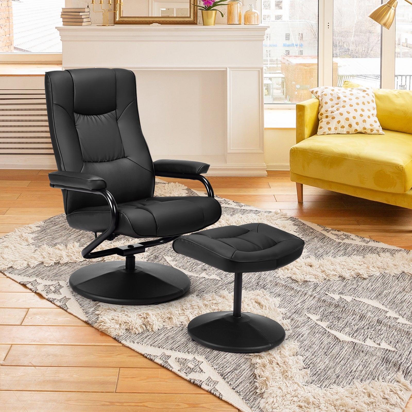 Swivel Lounge Chair Recliner with Ottoman-Black