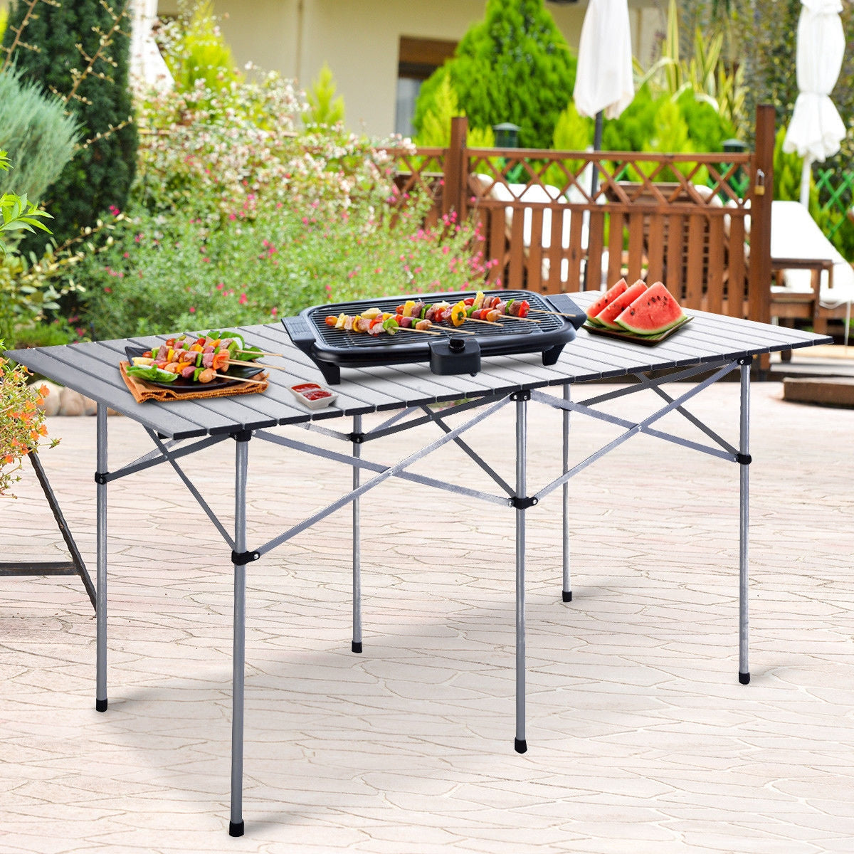 Aluminum Roll Up Folding Camping Rectangle Picnic TableÂ 