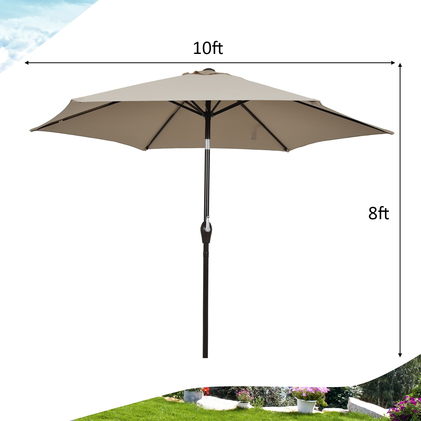 10 Feet Outdoor Patio Umbrella with Tilt Adjustment and Crank-Tan