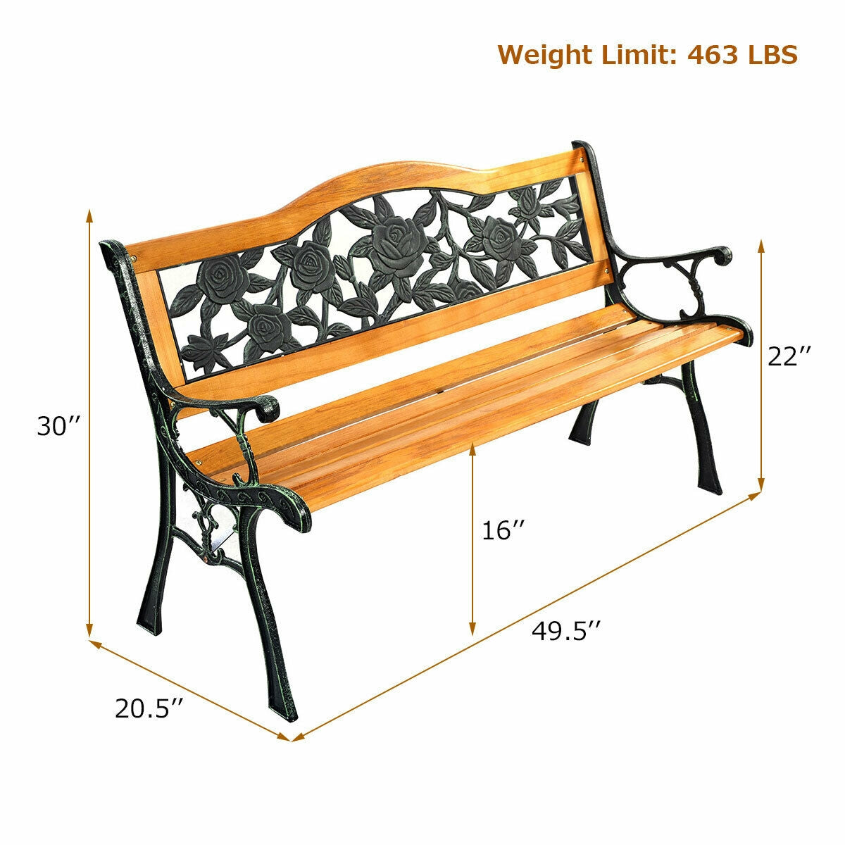 Outdoor Cast Iron Patio Bench RoseÂ 