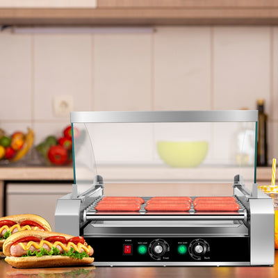 Stainless Steel Commercial 11 Roller Grill and 30 Hot Dog Cooker MachineÂ 