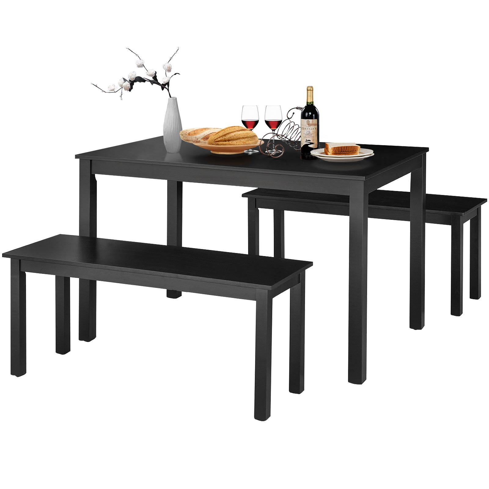 3 Pieces Modern Studio Collection Table Dining Set-Black 