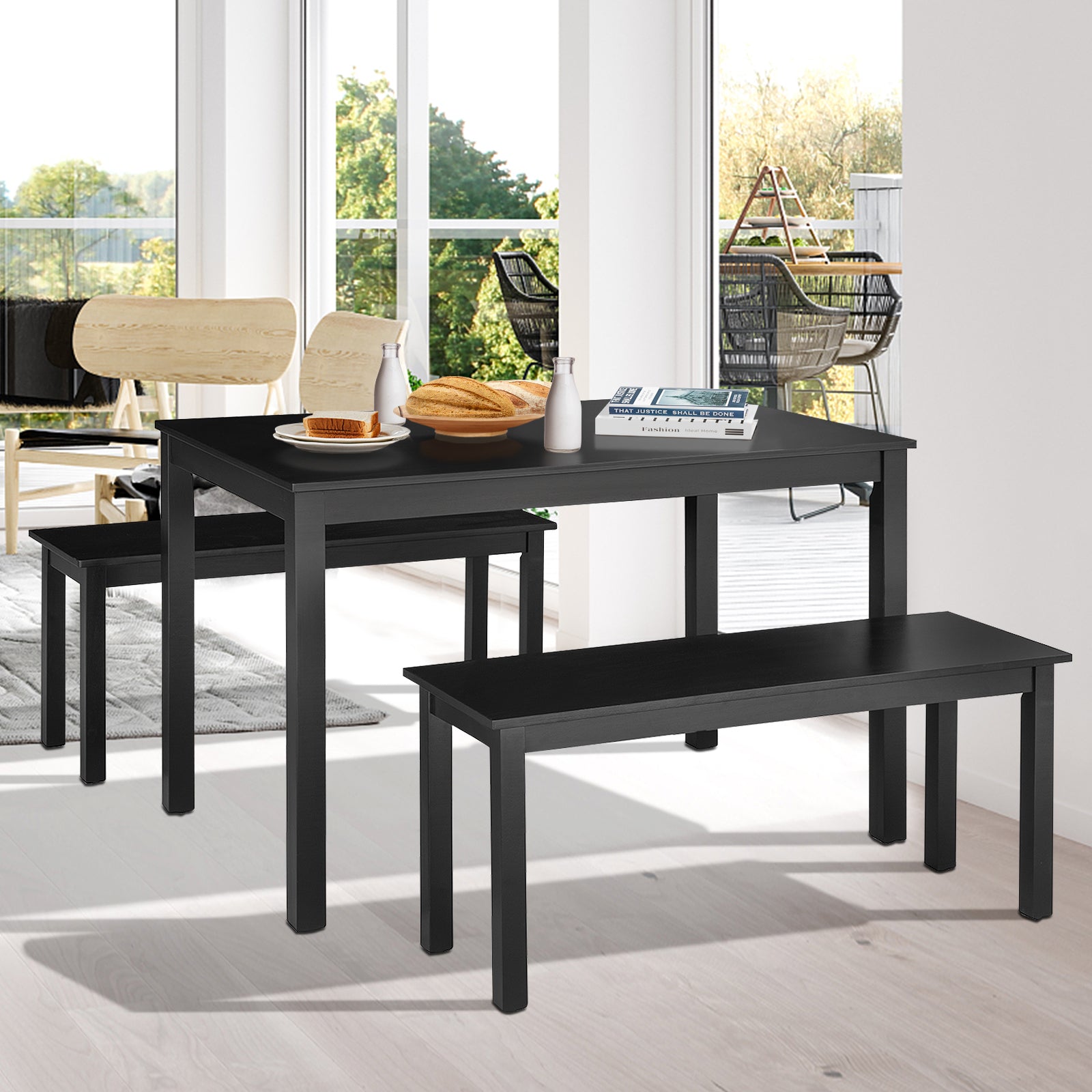 3 Pieces Modern Studio Collection Table Dining Set-Black 