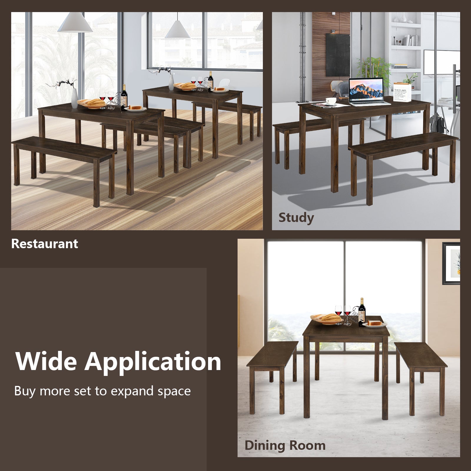 3 Pieces Modern Studio Collection Table Dining Set-Coffee